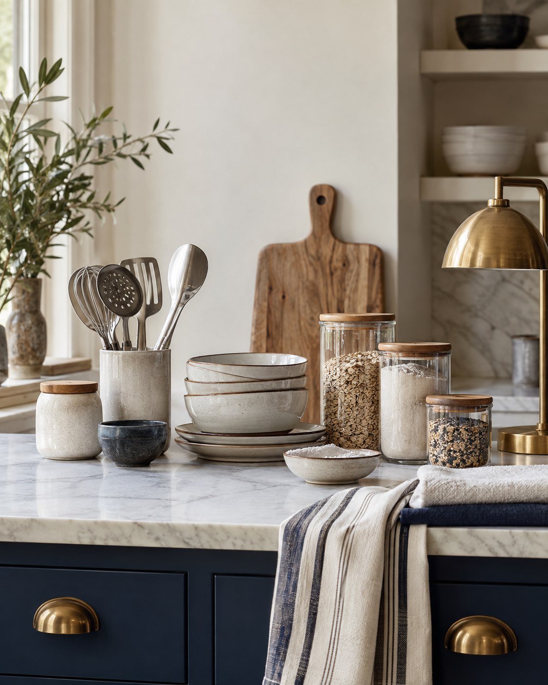 Ceramics, kitchen utensils, glass storage jars and household textiles