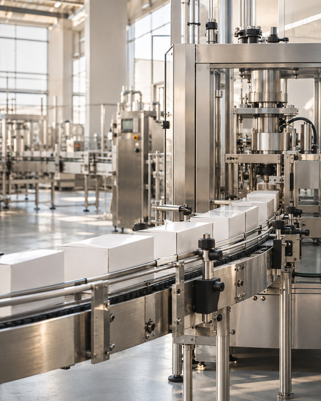 Stainless steel production and packaging machinery in a bright factory